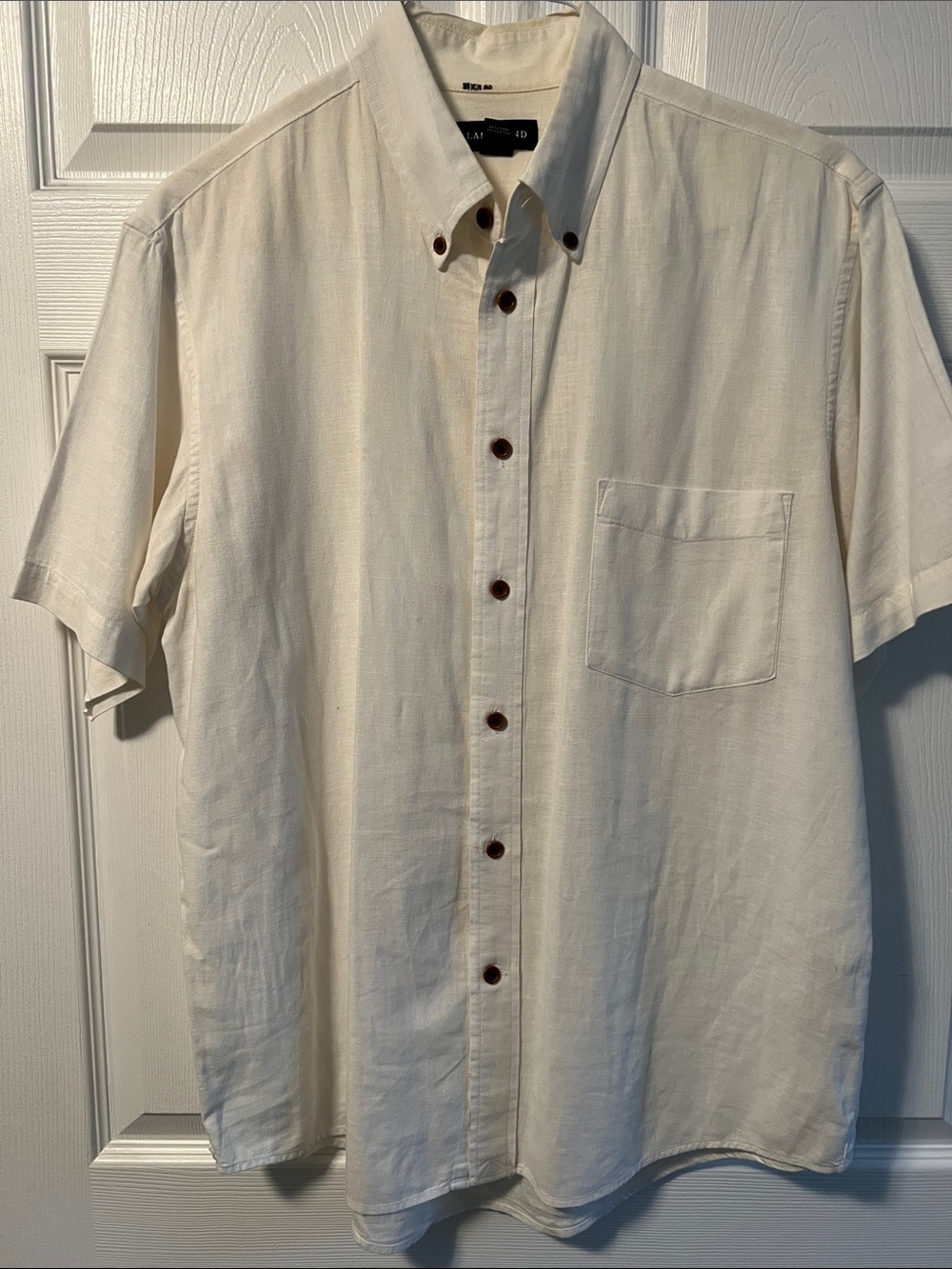 Lands' End Linen Cream Short-Sleeve Button-Down Shirt medium